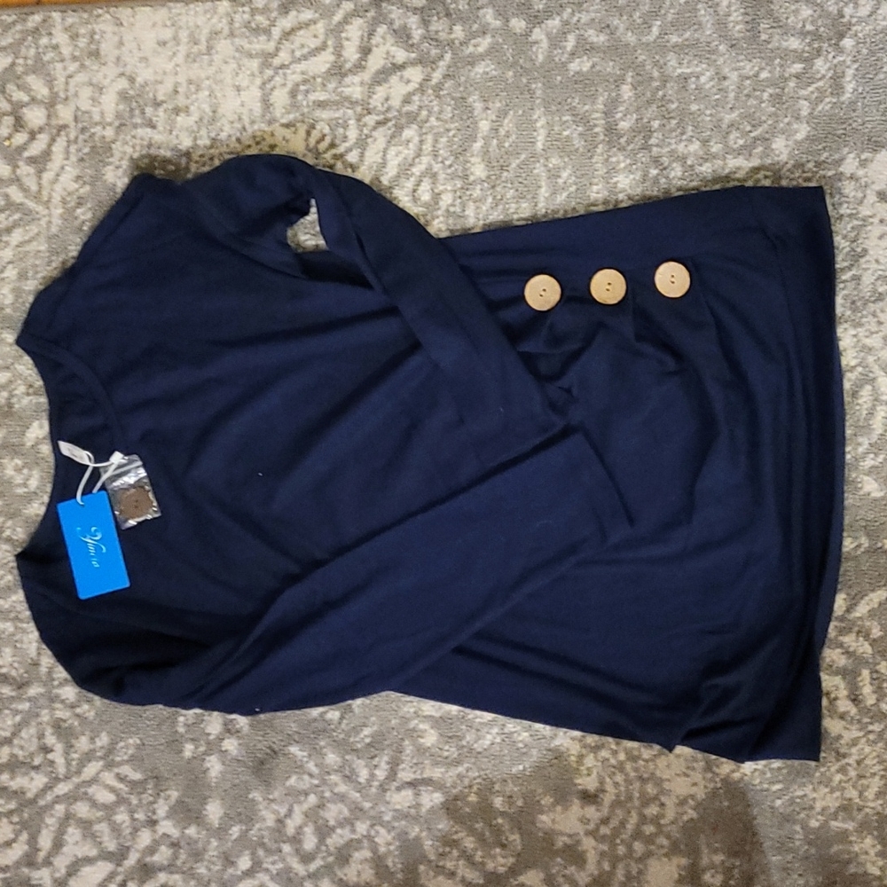 Long sleeve top NWT DARK blue with side buttons